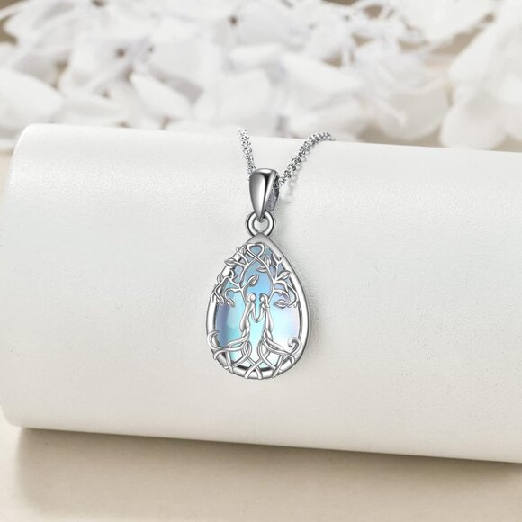 Sterling Silver Tree of Life Abalone Turquoise Pendant Necklace for Sister - Picture 3 of 7